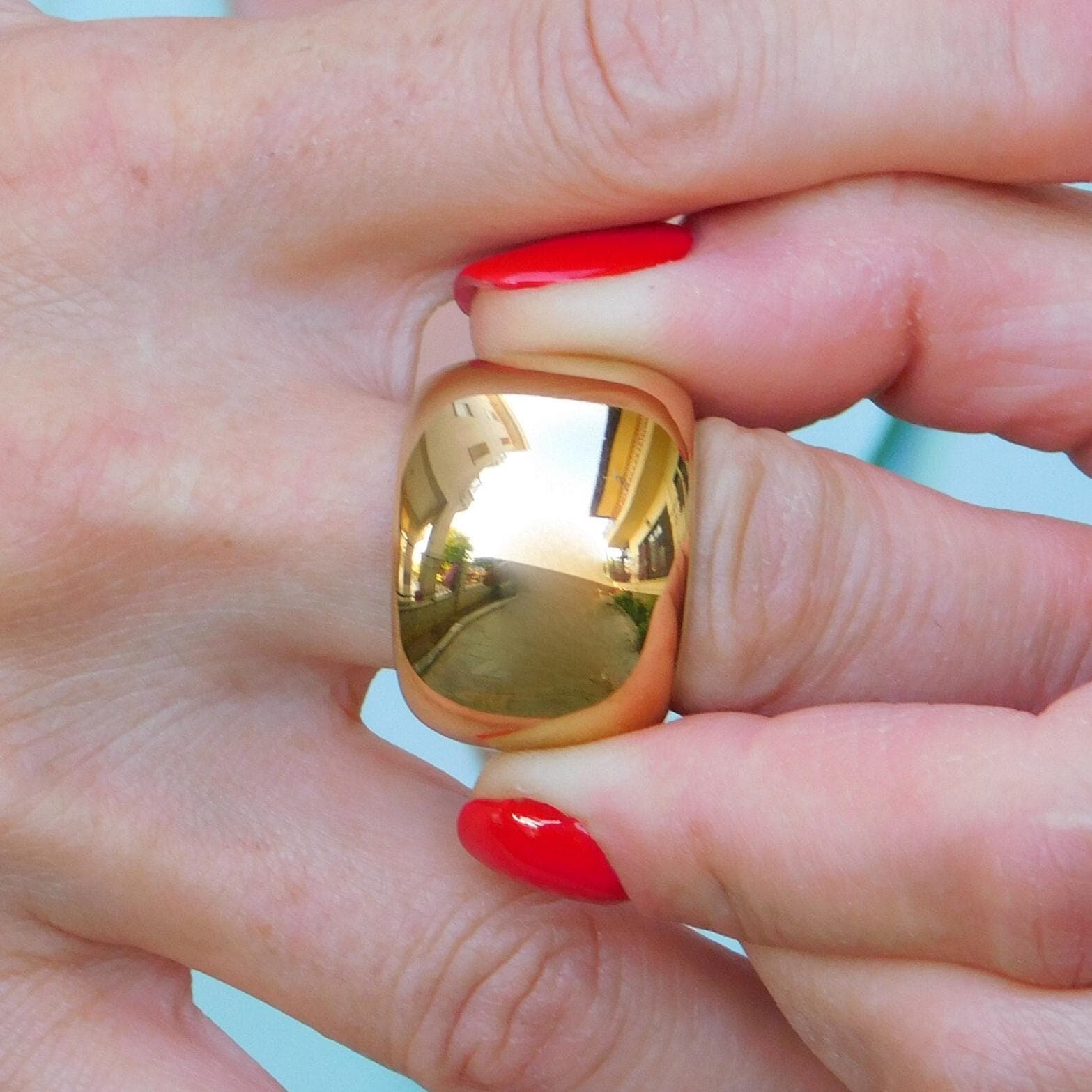 Wide Dome Ring: Chunky Statement Band, Gold Tone