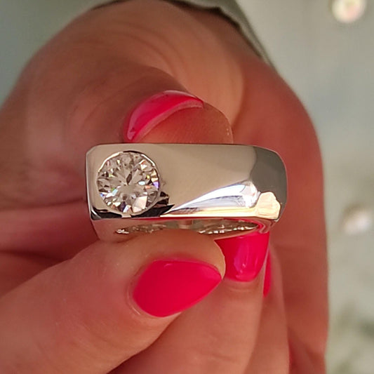 Statement Ring For Women: Silver Square Band, Contemporary Origami Design