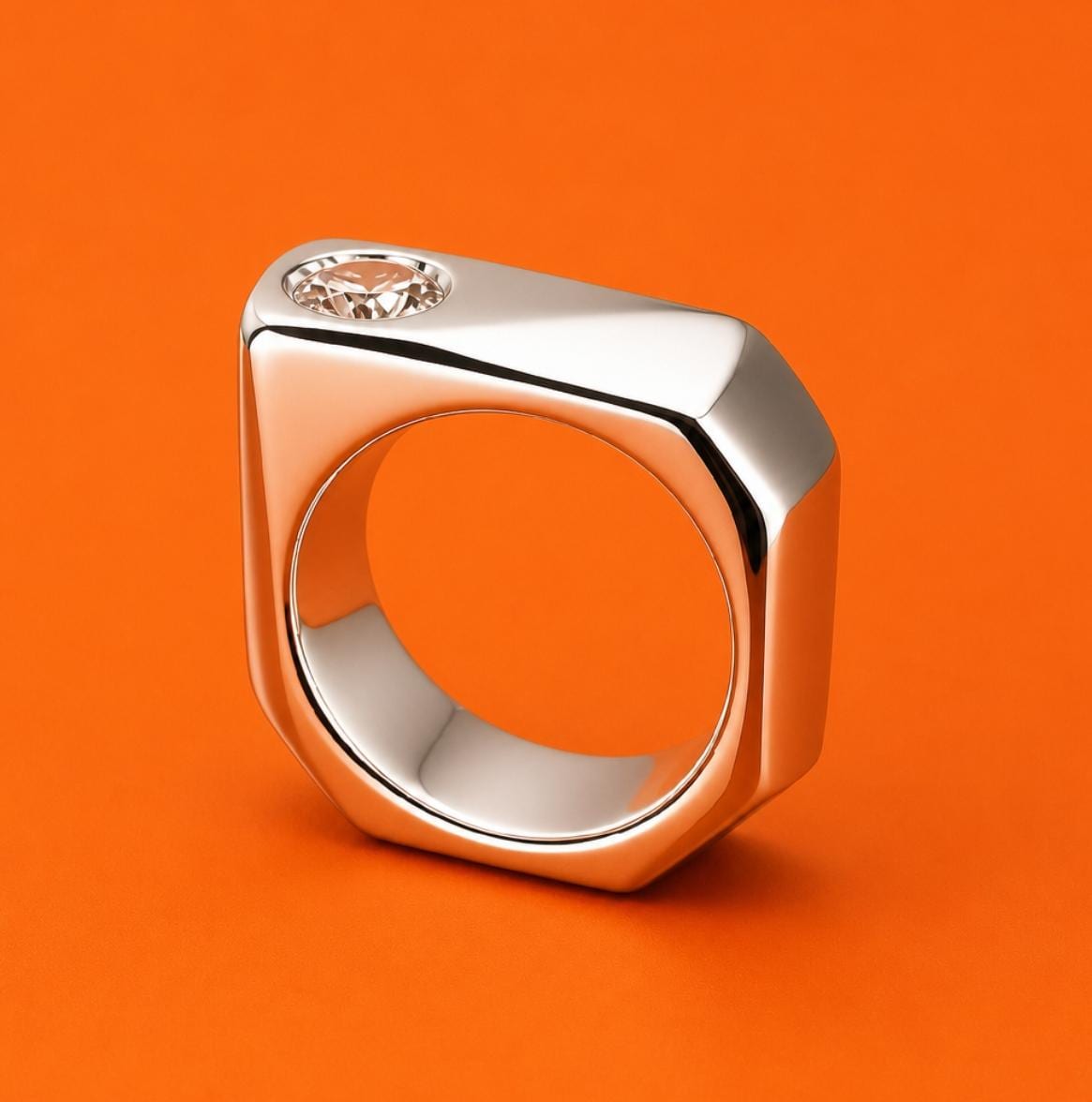 Statement Ring For Women: Silver Square Band, Contemporary Origami Design