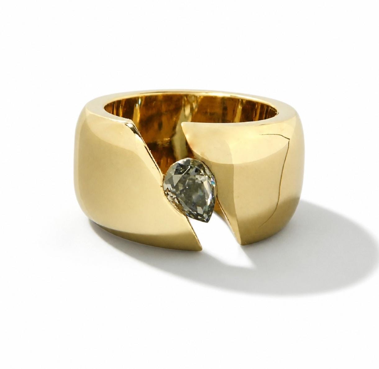 Wide Band Moissanite Ring: Gold Dome Tension Setting