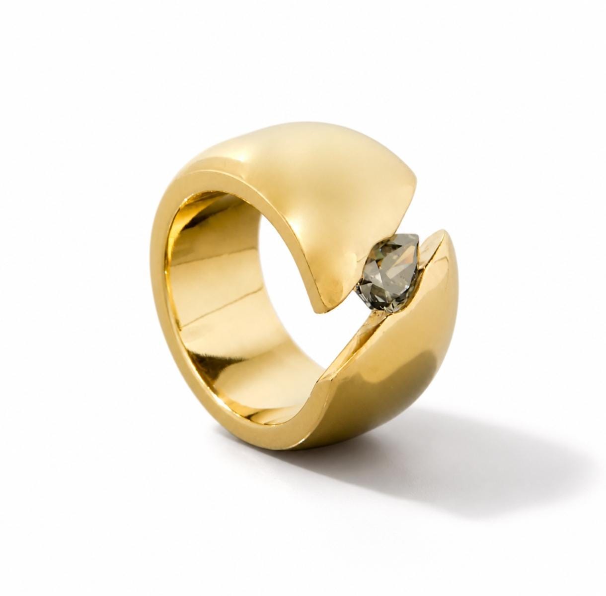 Wide Band Moissanite Ring: Gold Dome Tension Setting