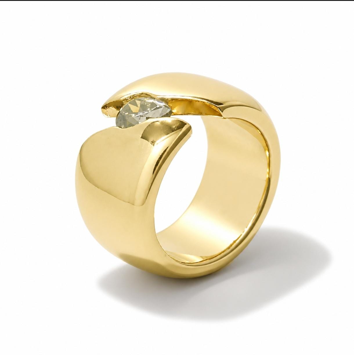Wide Band Moissanite Ring: Gold Dome Tension Setting