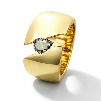 Wide Band Moissanite Ring: Gold Dome Tension Setting