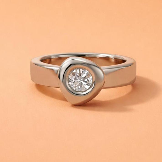 Moissanite Engagement Ring: Palladium coated AG950 Sterling Silver Solitaire