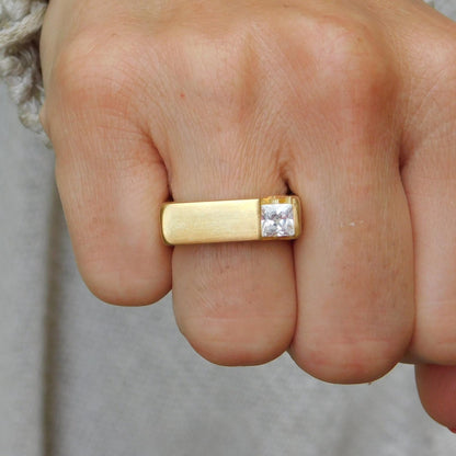 Princess Cut Moissanite Ring, Gold Tone Statement Ring With Square Stone