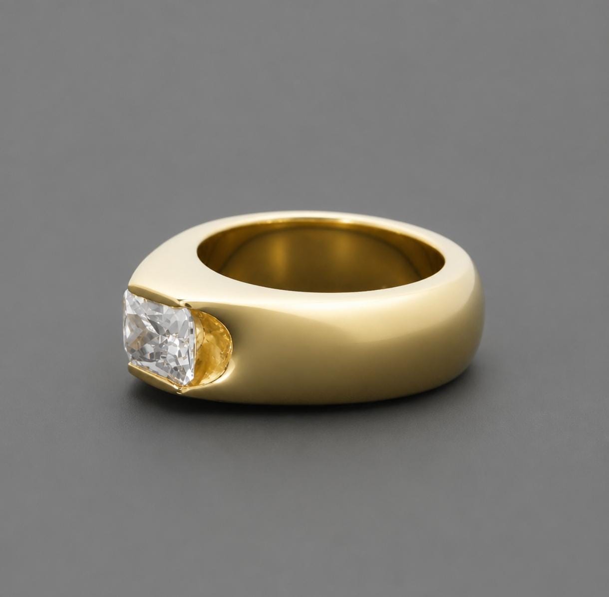 Emerald Cut Engagement Ring, Dome Statement Ring Gold Tone
