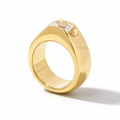 Emerald Cut Engagement Ring, Dome Statement Ring Gold Tone