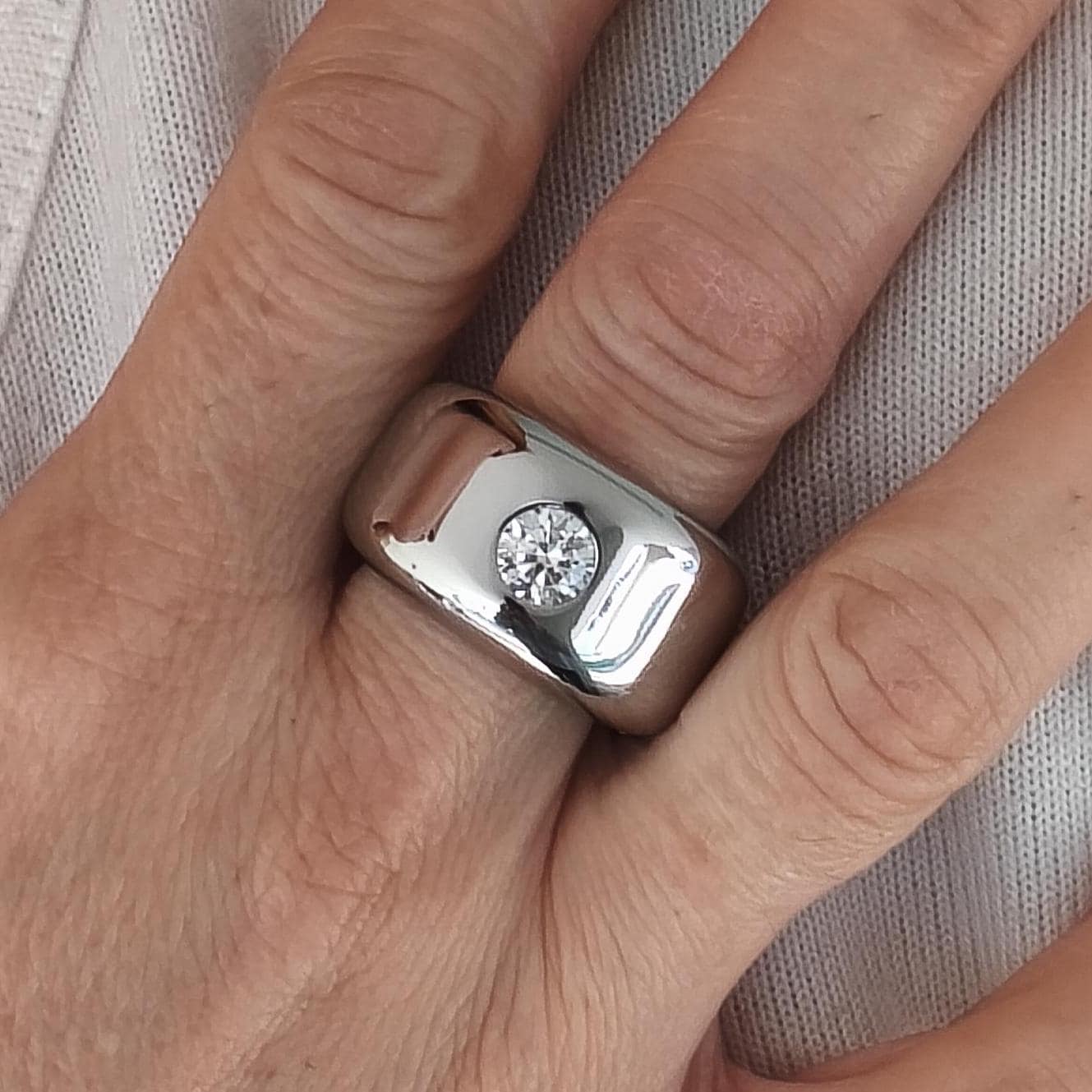 Thick Band Moissanite Ring: Dome Statement Ring, Stainless Steel