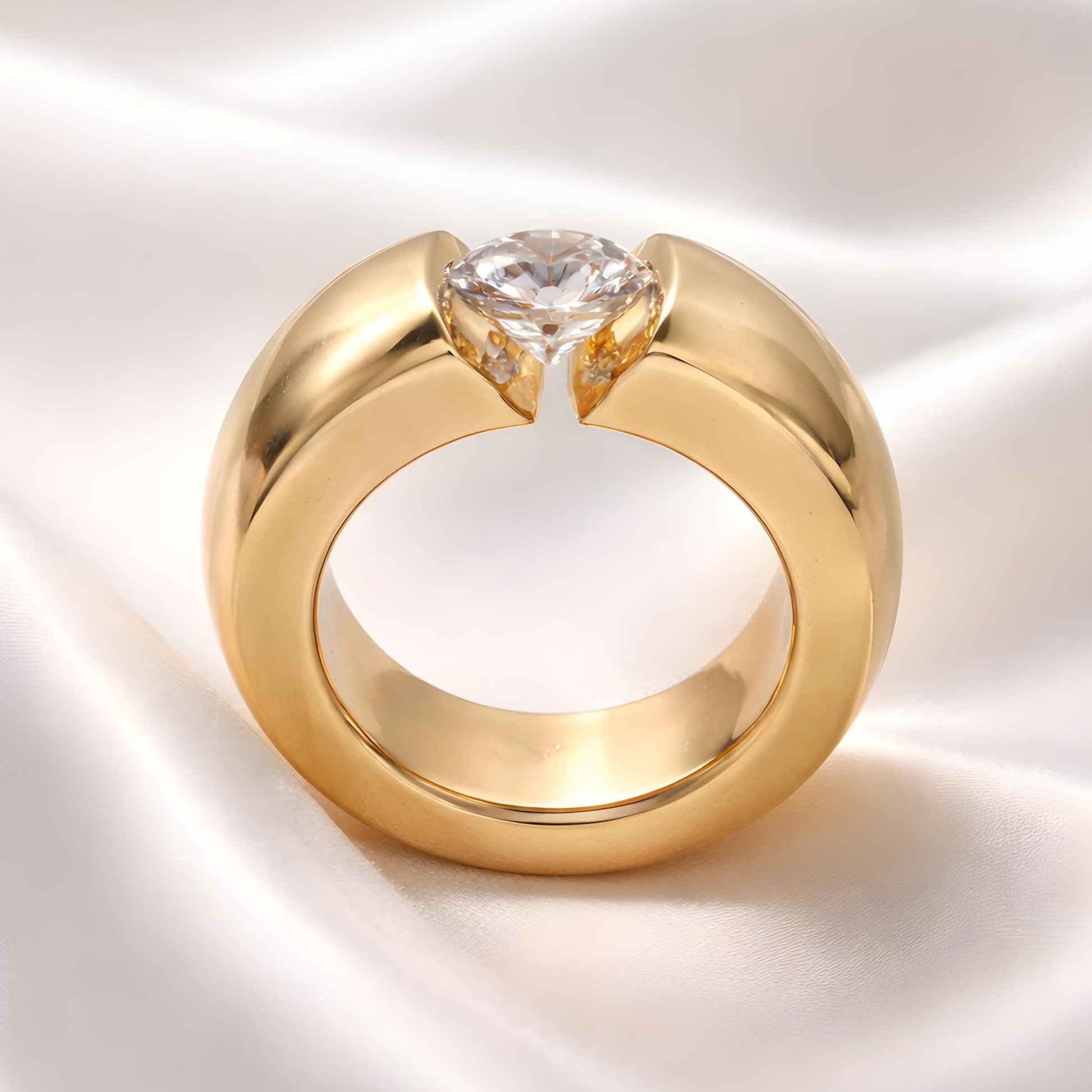 Thick Band Moissanite Ring: Wide Gold Statement Ring for Women