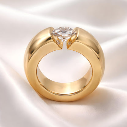 Thick Band Moissanite Ring: Wide Gold Statement Ring for Women