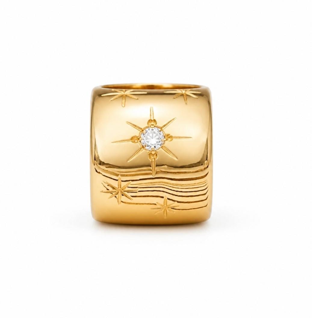 Star Ring: Wide Band Statement Ring, Gold Plated Jewelry