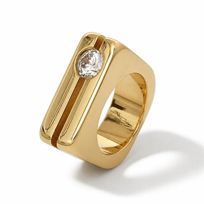 Statement Ring With Moissanite: Double Band Engagement Solitaire