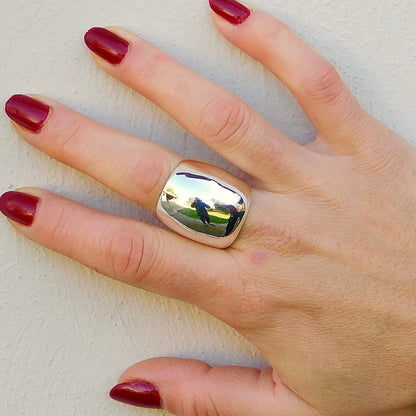 Large Silver Dome Ring: Adjustable Wide Band, Big Ring