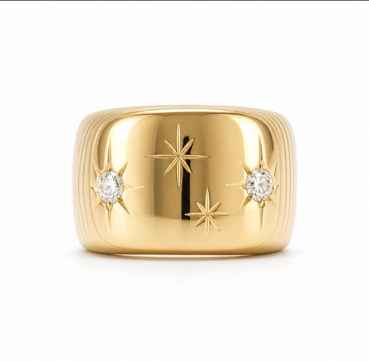 Star Ring: Wide Band Statement Ring, Gold Plated Jewelry