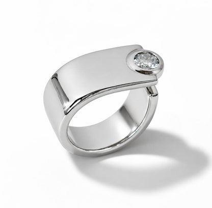 Moissanite Statement Ring: Contemporary Offset Solitaire Engagement Band