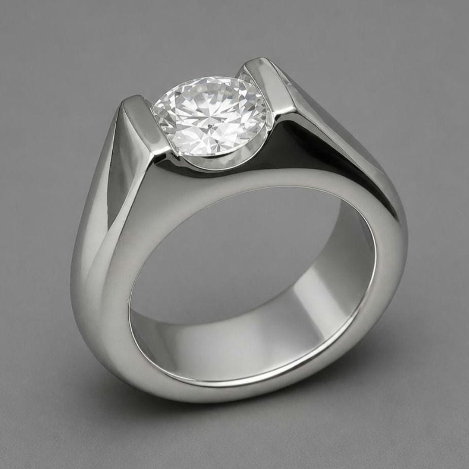 Thick Engagement Ring: Silver AG950, Moissanite Tension Ring