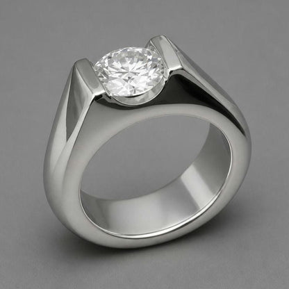 Thick Engagement Ring: Silver AG950, Moissanite Tension Ring
