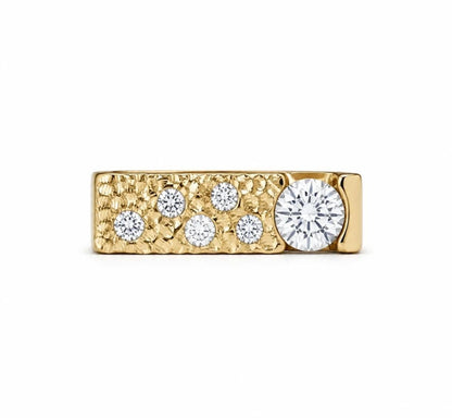 Moissanite Statement Ring: Gold Plated Square Band, Tension Setting