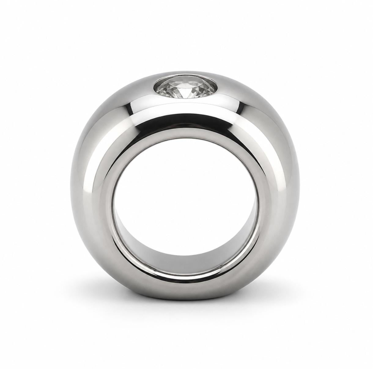 Thick Band Moissanite Ring: Dome Statement Ring, Stainless Steel