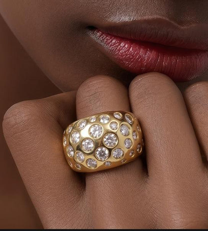 Multiple Gemstone Ring: Wide Dome Ring, Statement jewelry Elisa Kuno Design