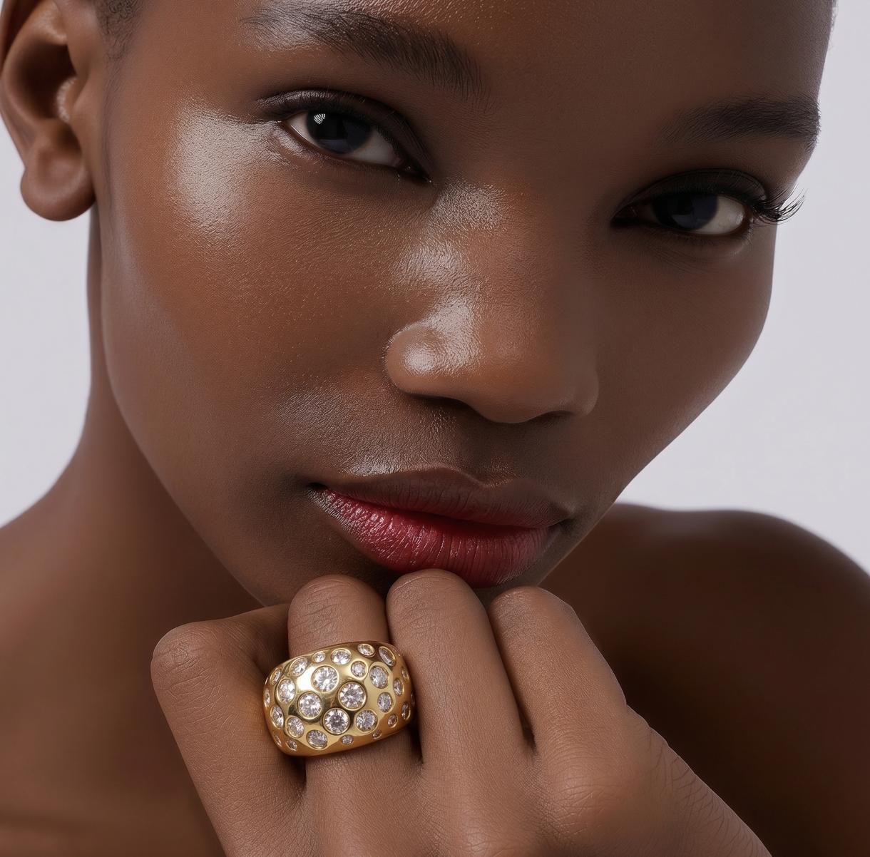 Multiple Gemstone Ring: Wide Dome Ring, Statement jewelry Elisa Kuno Design