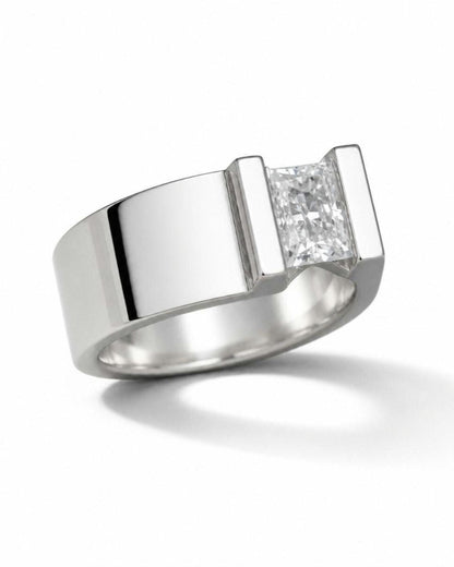 Silver Solitaire ring: Moissanite Tension Setting Statement Ring