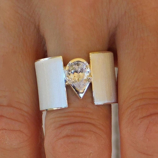 Wide Band Ring: Pear Shaped Diamond, Chunky Wedding Ring