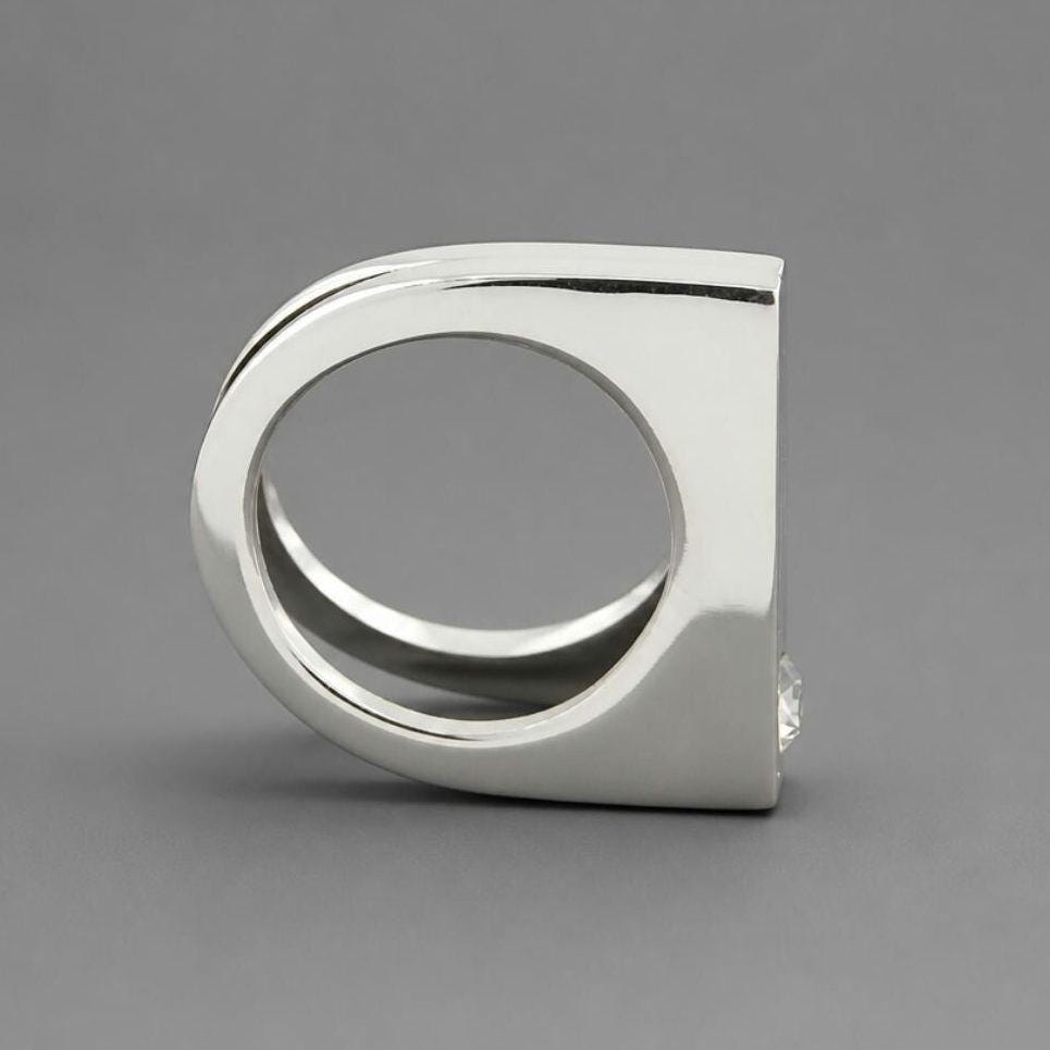 Double Band Engagement Ring: Moissanite Solitaire, Half Square Design