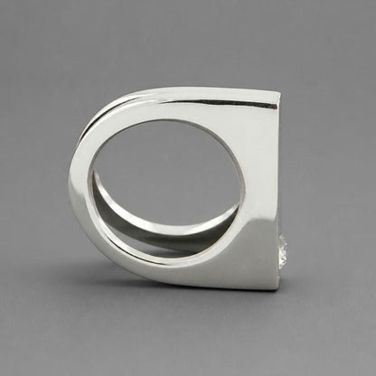 Double Band Engagement Ring: Moissanite Solitaire, Half Square Design