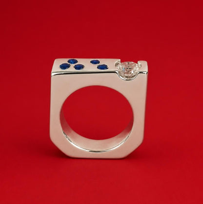 Contemporary Engagement Ring: Moissanite Silver Solitaire with Small Cubic Zirconia accents