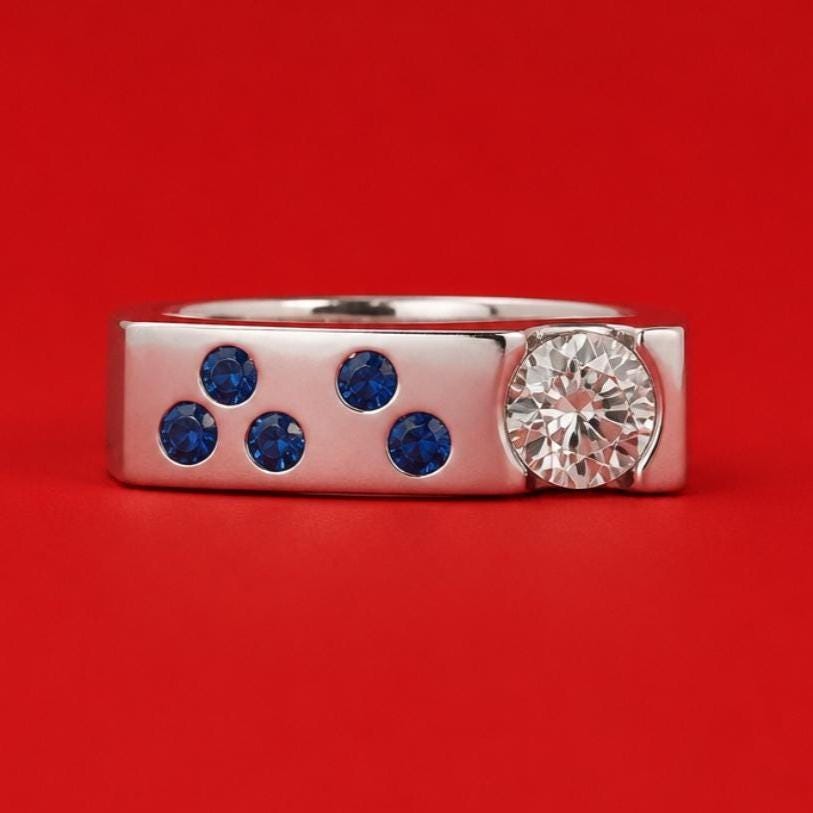 Contemporary Engagement Ring: Moissanite Silver Solitaire with Small Cubic Zirconia accents