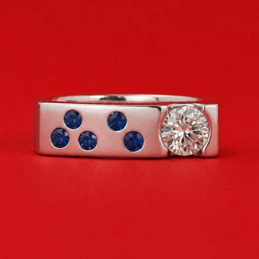 Contemporary Engagement Ring: Moissanite Silver Solitaire with Small Cubic Zirconia accents