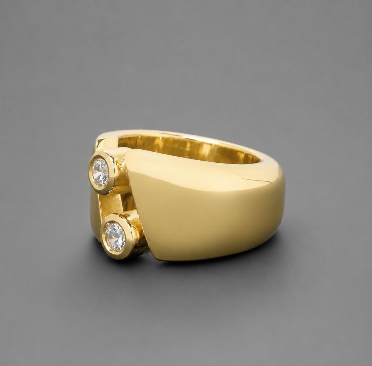 Gold Tone Band Ring: Dome Ring With Two Gemstones