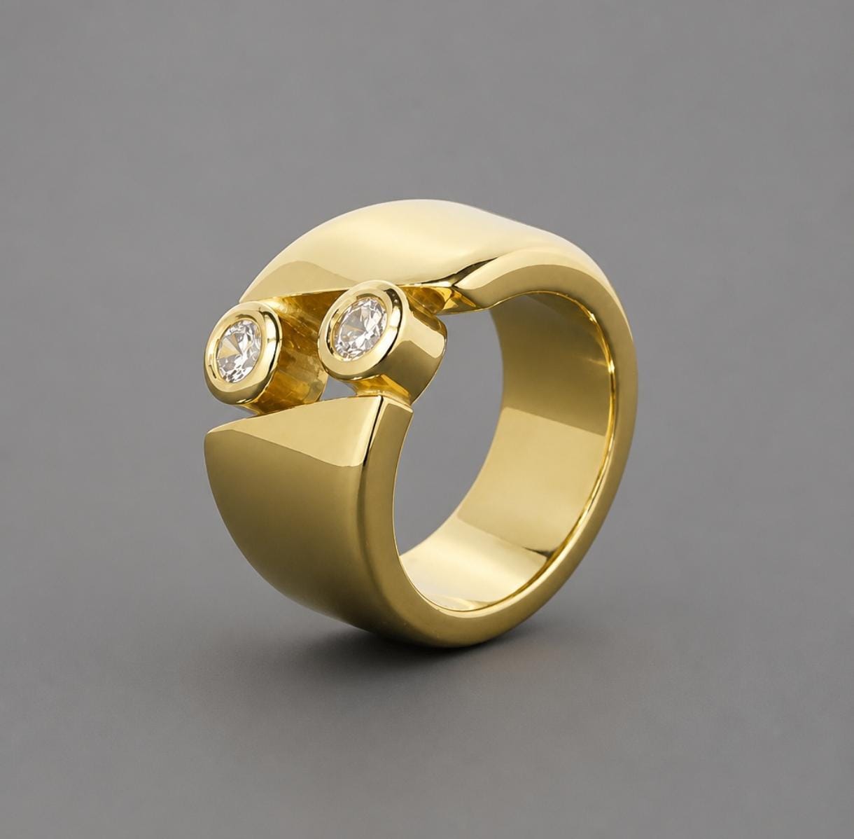 Gold Tone Band Ring: Dome Ring With Two Gemstones
