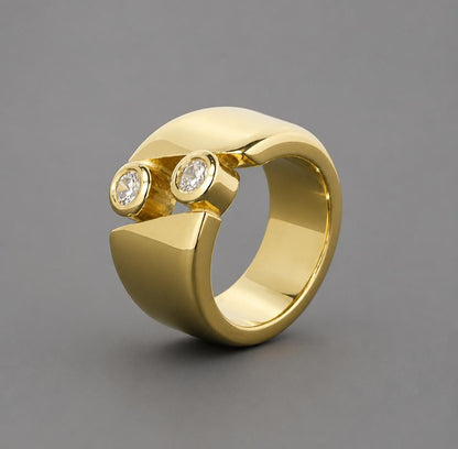 Gold Tone Band Ring: Dome Ring With Two Gemstones