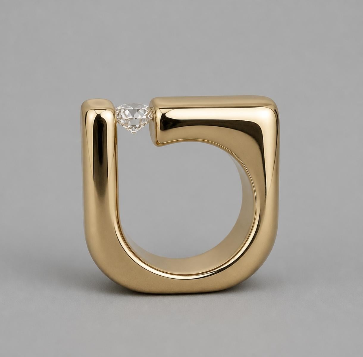 Moissanite Engagement Ring: 1Ct Square Band Tension Set, Gold Tone, Gold alternative