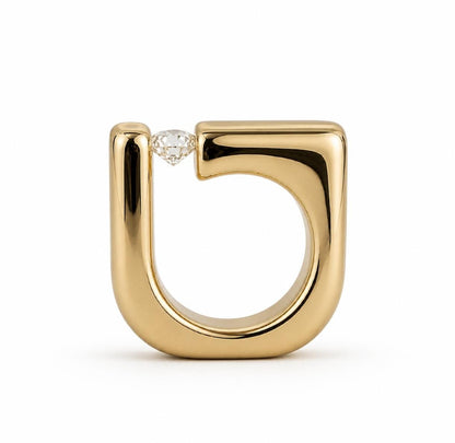 Moissanite Engagement Ring: 1Ct Square Band Tension Set, Gold Tone, Gold alternative