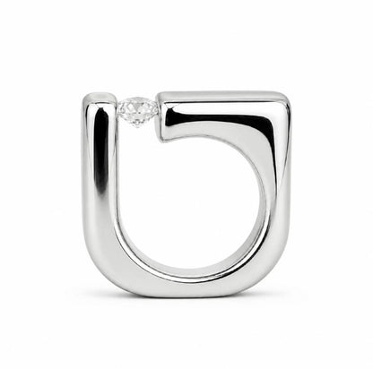 Diamond Engagement Ring: MoissaniteTension Set, Square Band, Silver Ag950