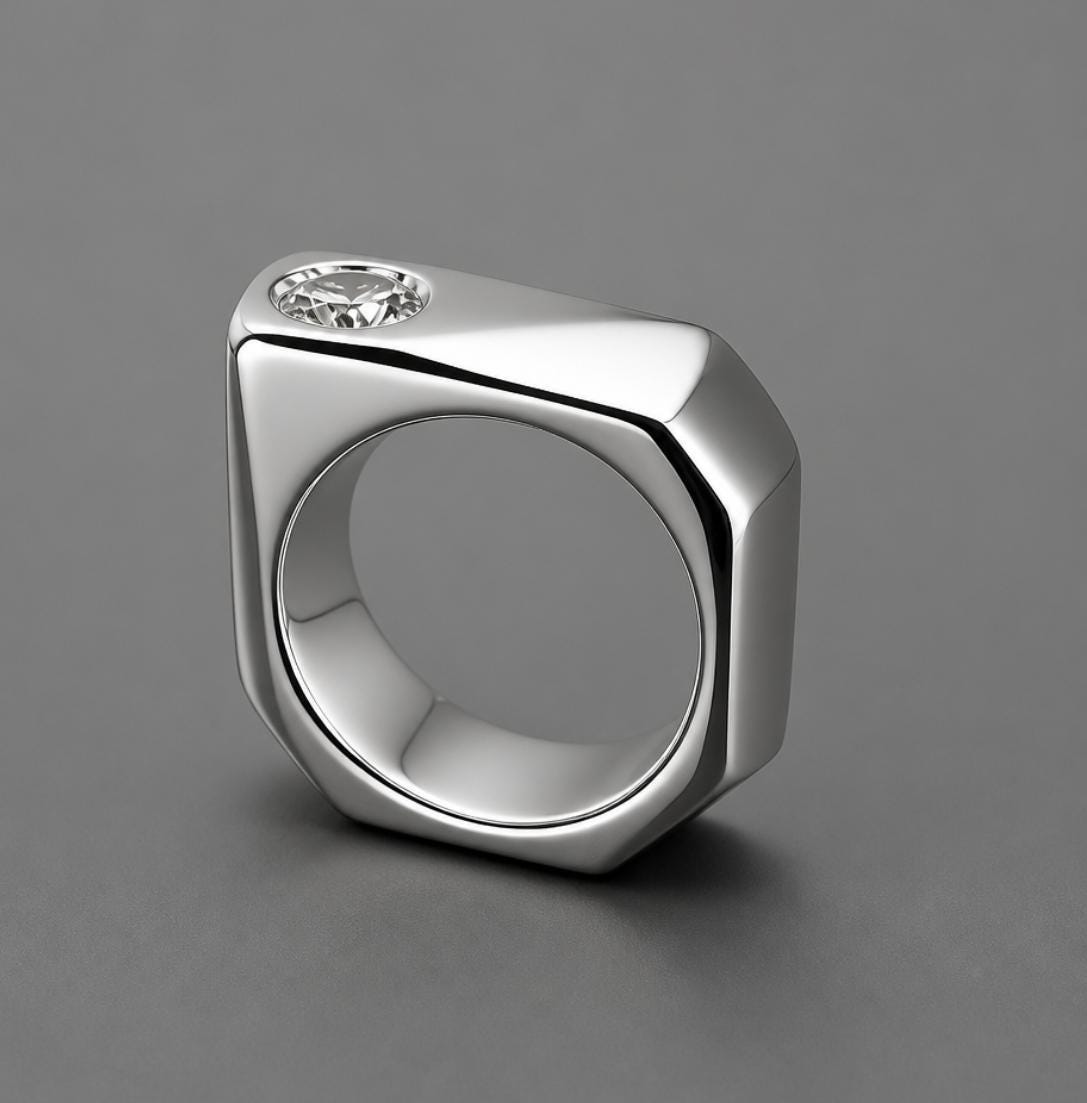 Statement Ring For Women: Silver Square Band, Contemporary Origami Design