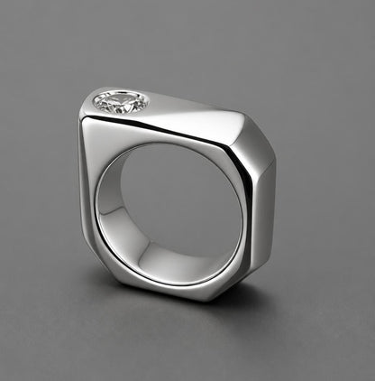Statement Ring For Women: Silver Square Band, Contemporary Origami Design