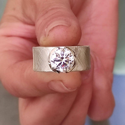 Promise Ring For Women: Solitaire Ring With Moissanite, 3 CT Gemstone, Brushed Finish