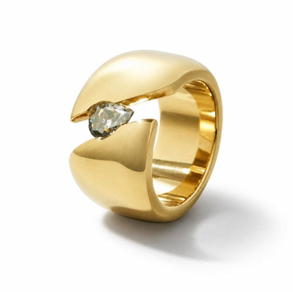 Wide Band Moissanite Ring: Gold Dome Tension Setting