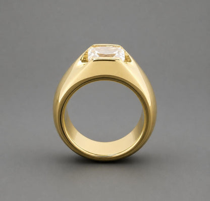 Emerald Cut Engagement Ring, Dome Statement Ring Gold Tone