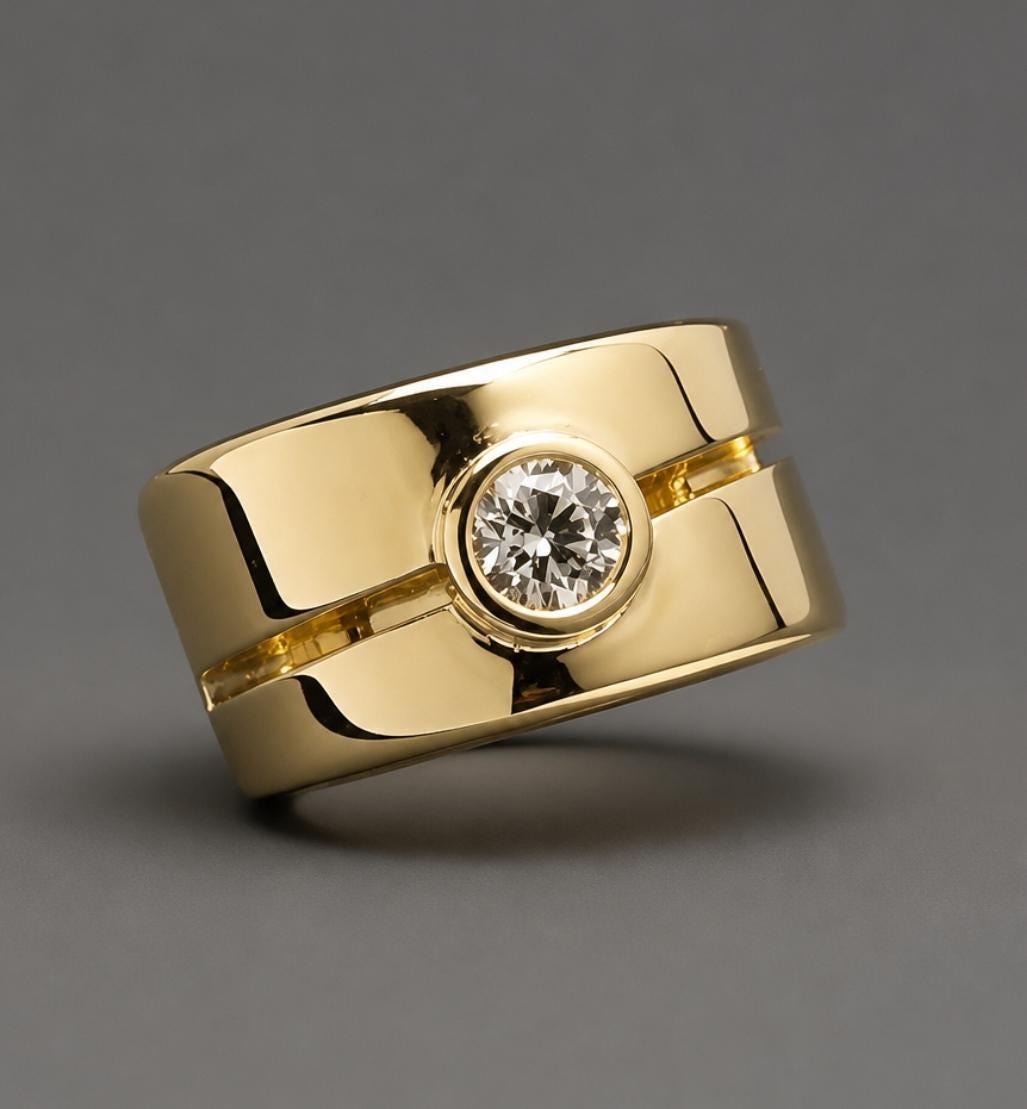Wide Gold Wedding Ring: Chunky Moissanite Statement Wedding Band