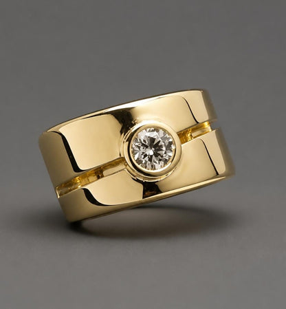 Wide Gold Wedding Ring: Chunky Moissanite Statement Wedding Band