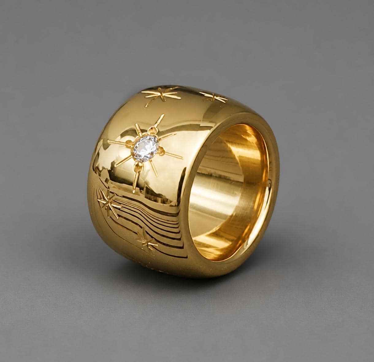 Star Ring: Wide Band Statement Ring, Gold Plated Jewelry