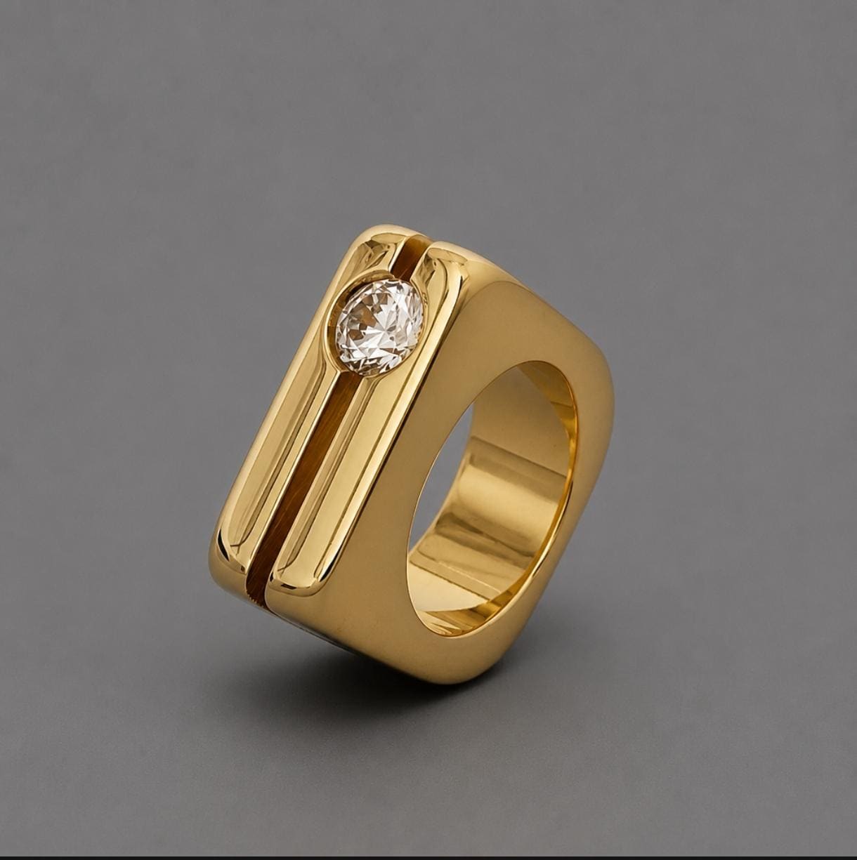 Statement Ring With Moissanite: Double Band Engagement Solitaire