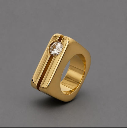 Statement Ring With Moissanite: Double Band Engagement Solitaire