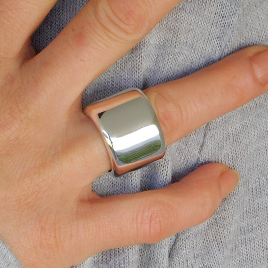Chunky Silver Wedding Band - Heavy 17MM Wide Ring, Statement Jewelry