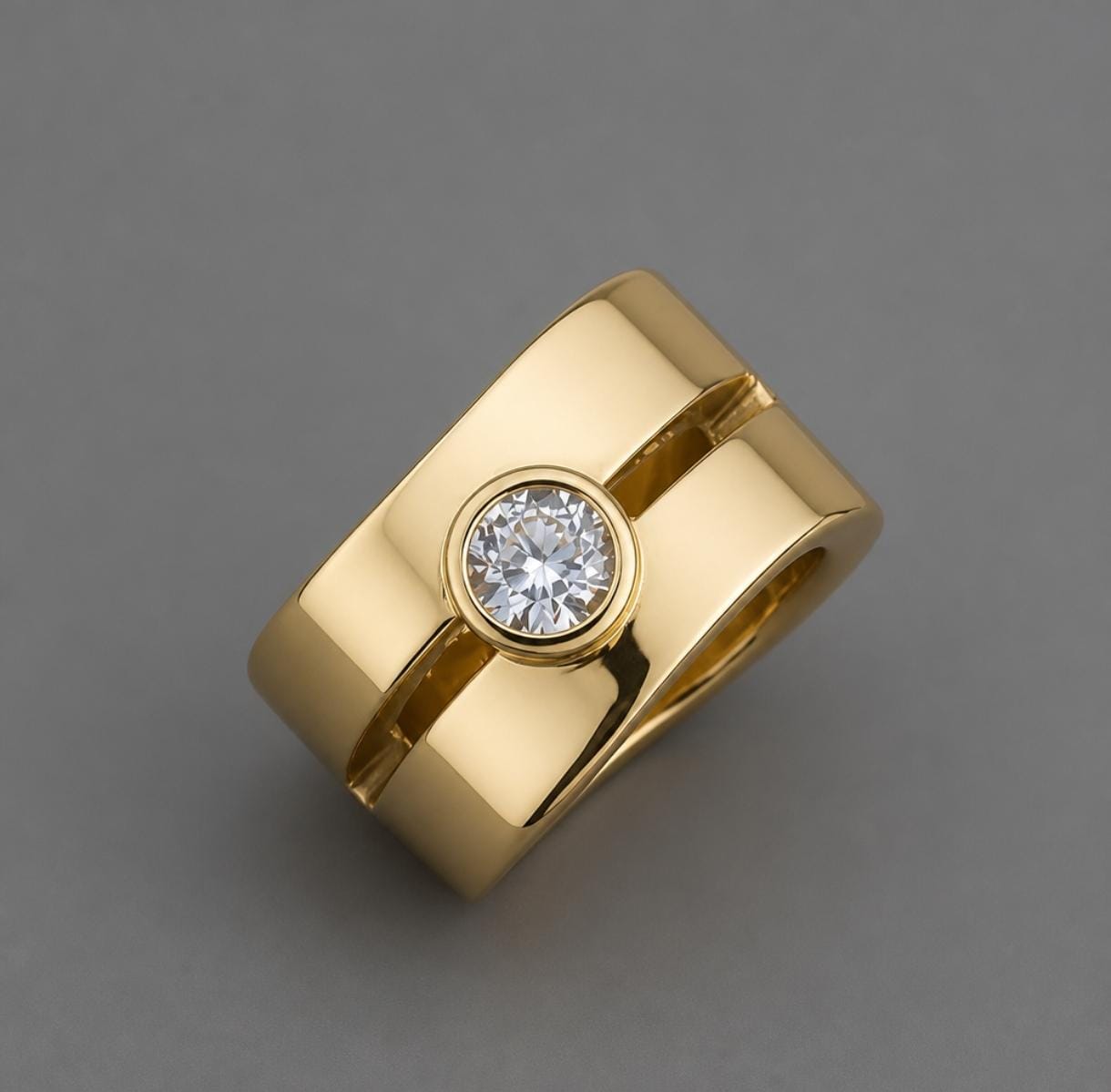 Wide Band Moissanite Ring: Chunky Statement Ring, Gold Alternative